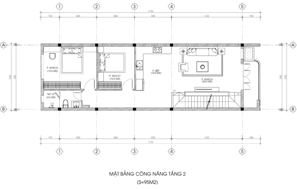 mặt bằng mẫu nhà phố 2 tầng 1 tum