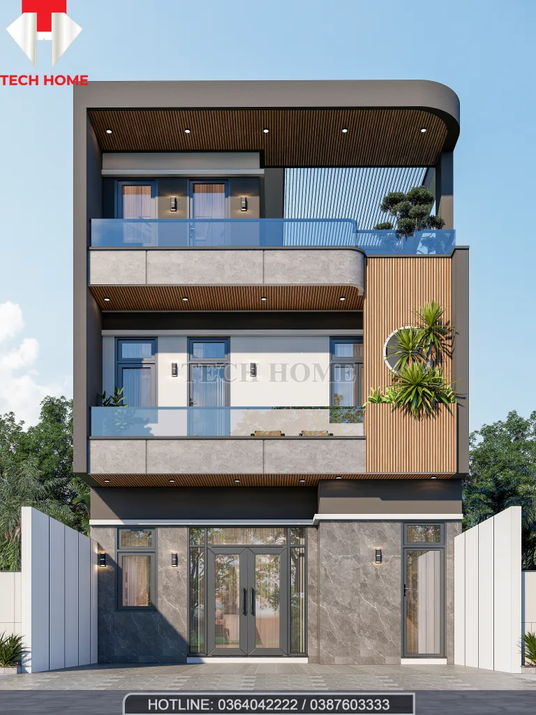 mẫu nhà phố 2 tầng 1 tum hiện đại