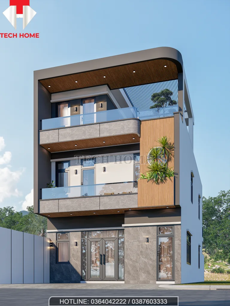 mẫu nhà phố 2 tầng 1 tum hiện đại