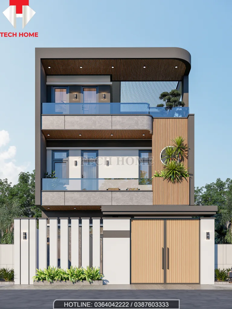 mẫu nhà phố 2 tầng 1 tum hiện đại