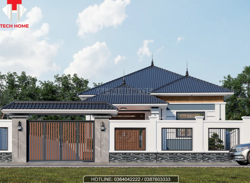 mẫu nhà vườn 1 tầng 4 phòng ngủ