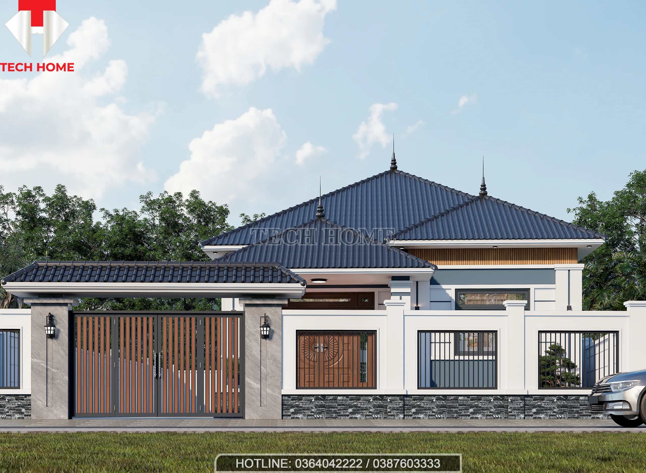 mẫu nhà vườn 1 tầng 4 phòng ngủ