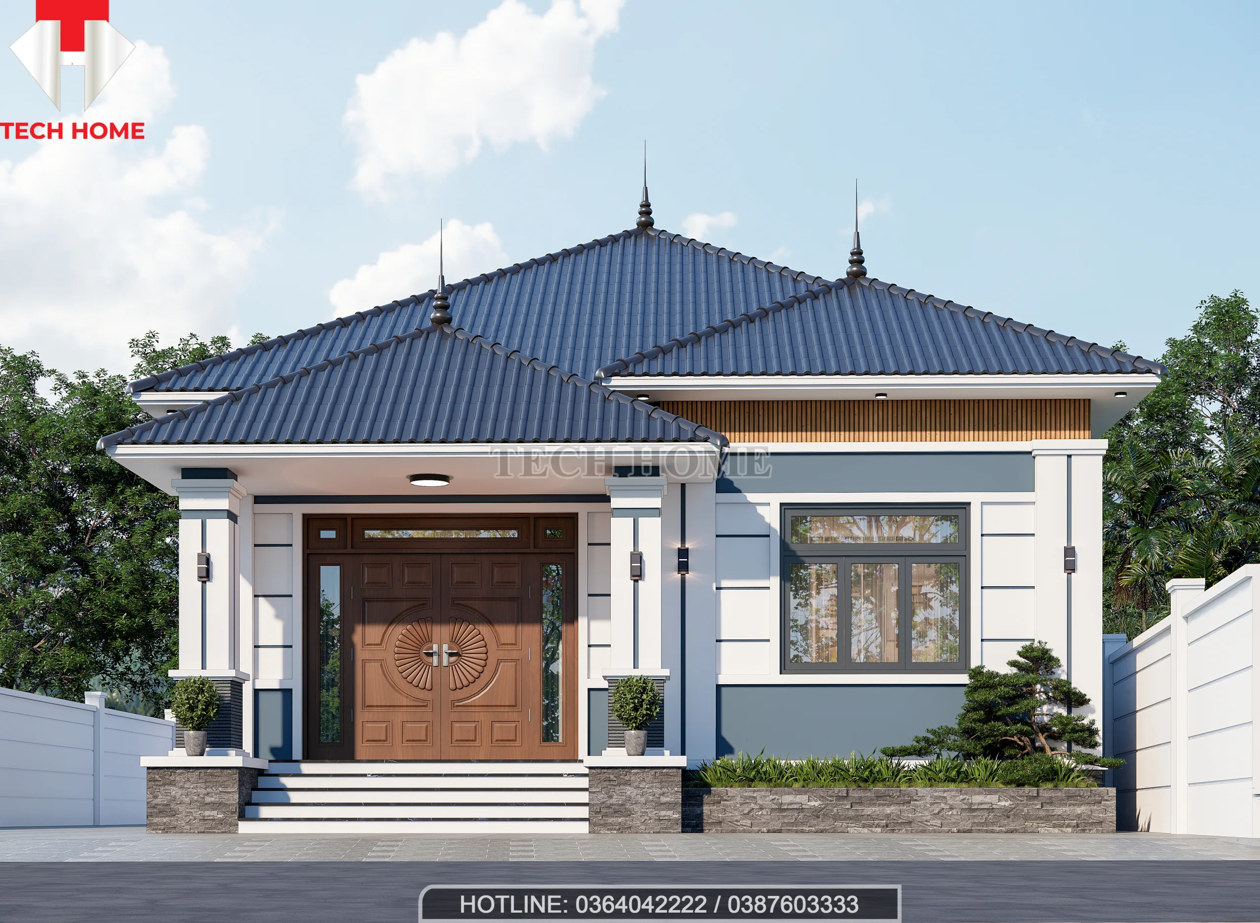 mẫu nhà vườn 1 tầng 4 phòng ngủ