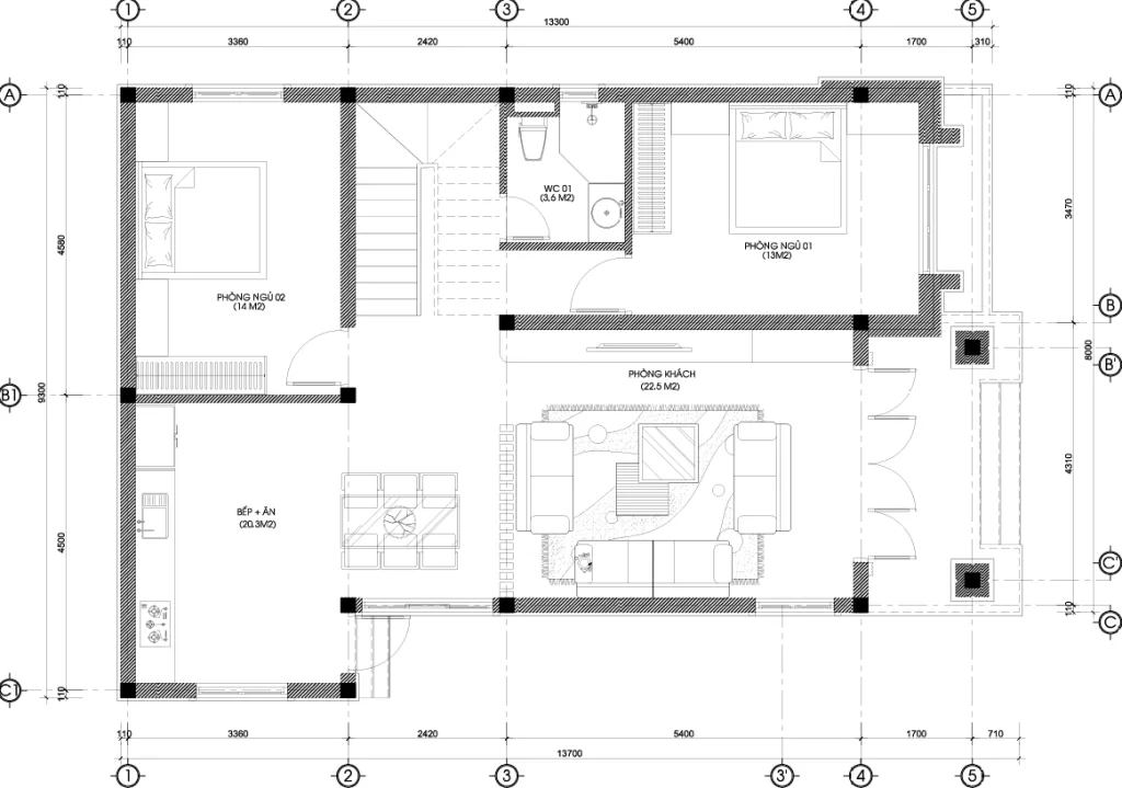 mặt bằng nhà 2 tầng mái Nhật