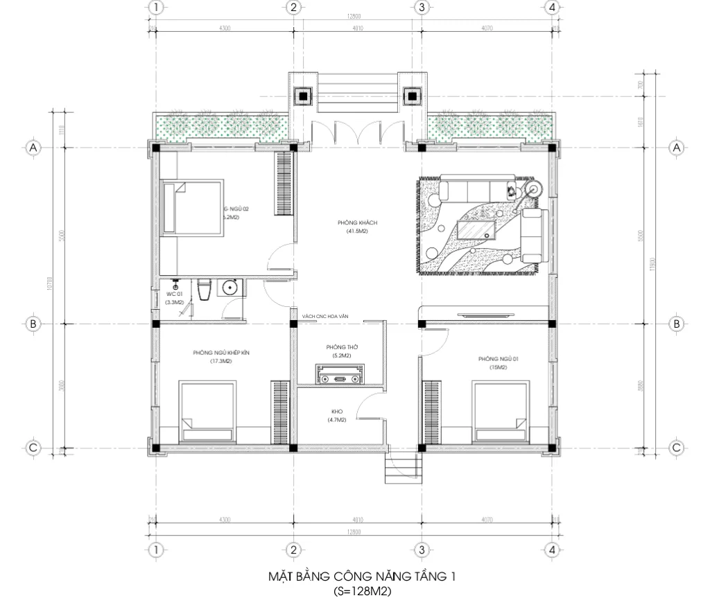 mặt bằng nhà cấp 4 mái Nhật