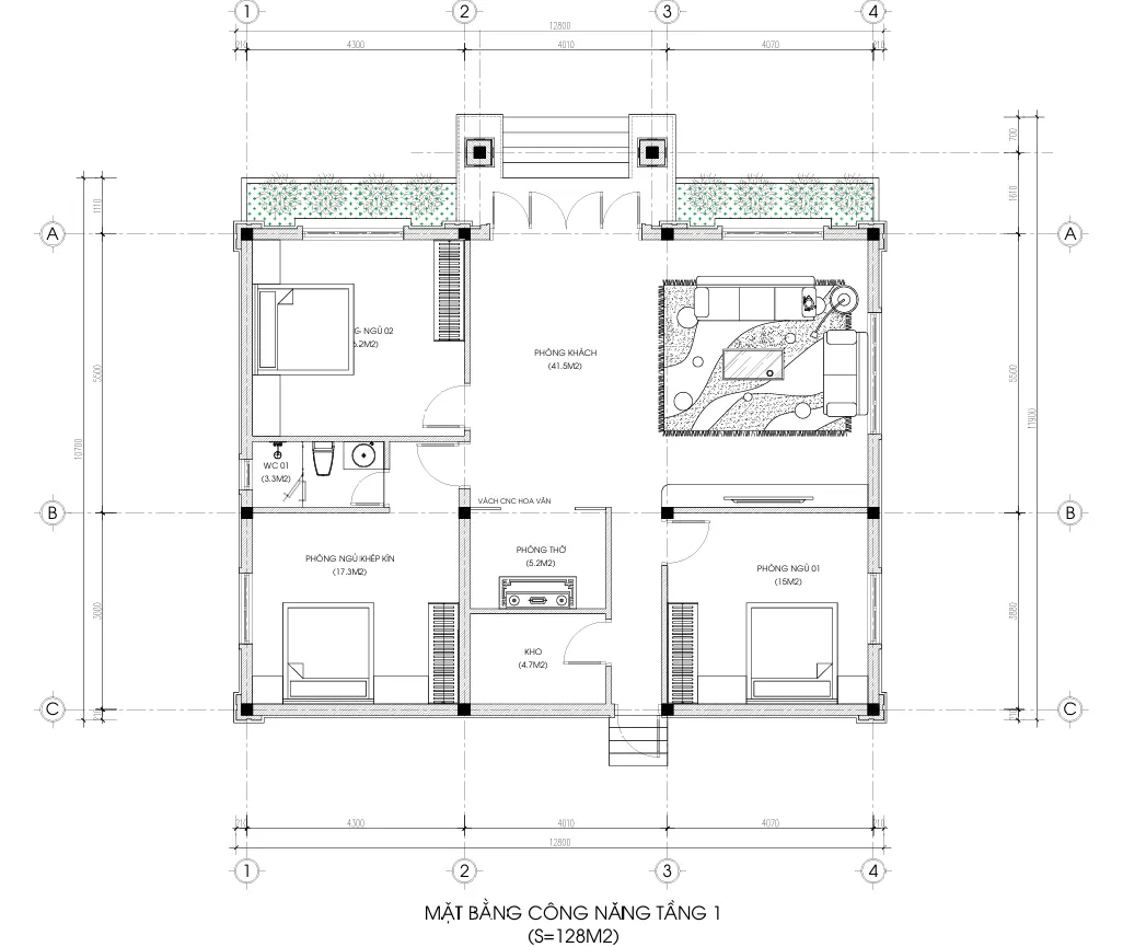 mặt bằng nhà cấp 4 mái Nhật