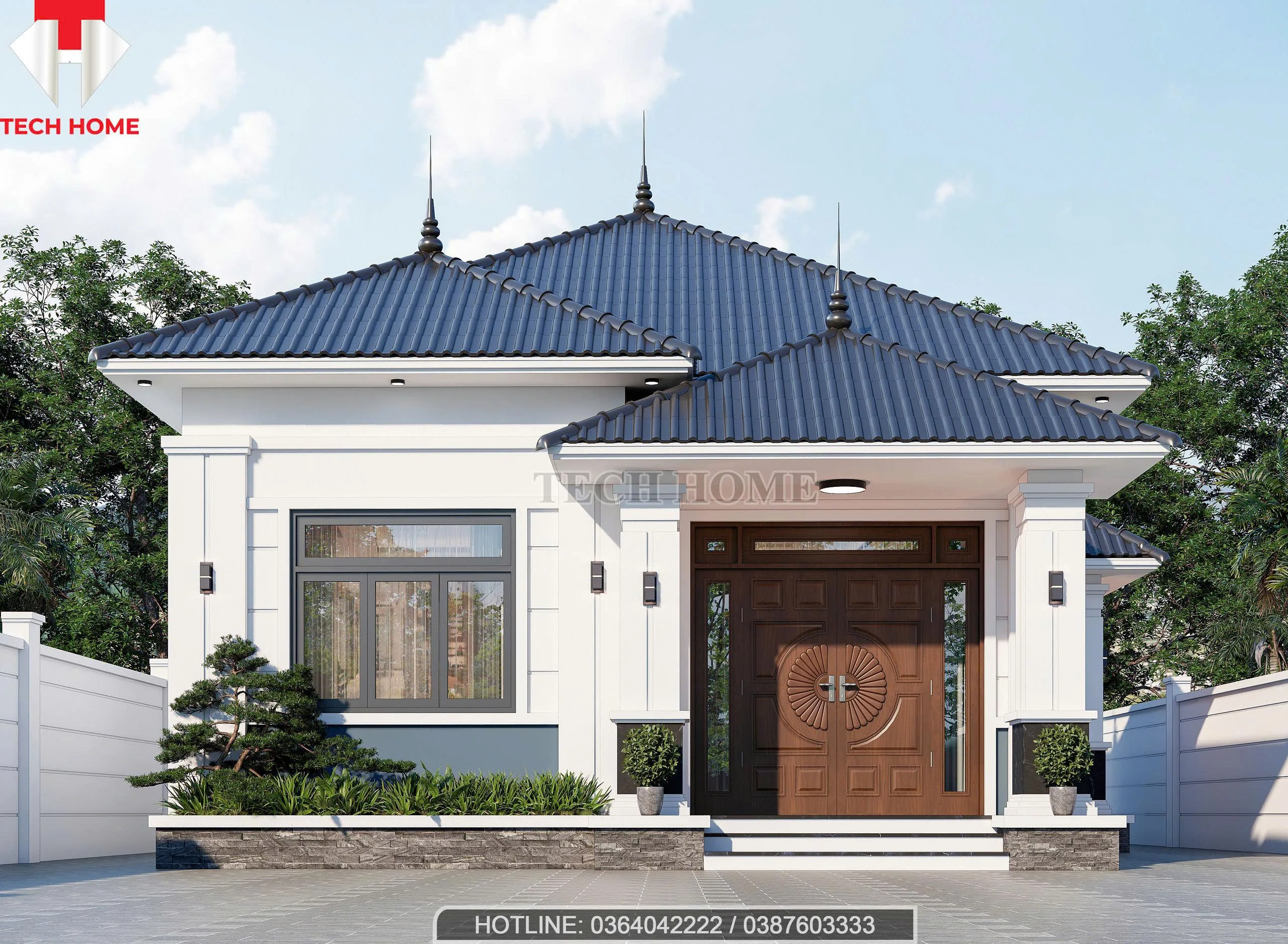 nhà vườn mái Nhật 1 tầng 3 phòng ngủ