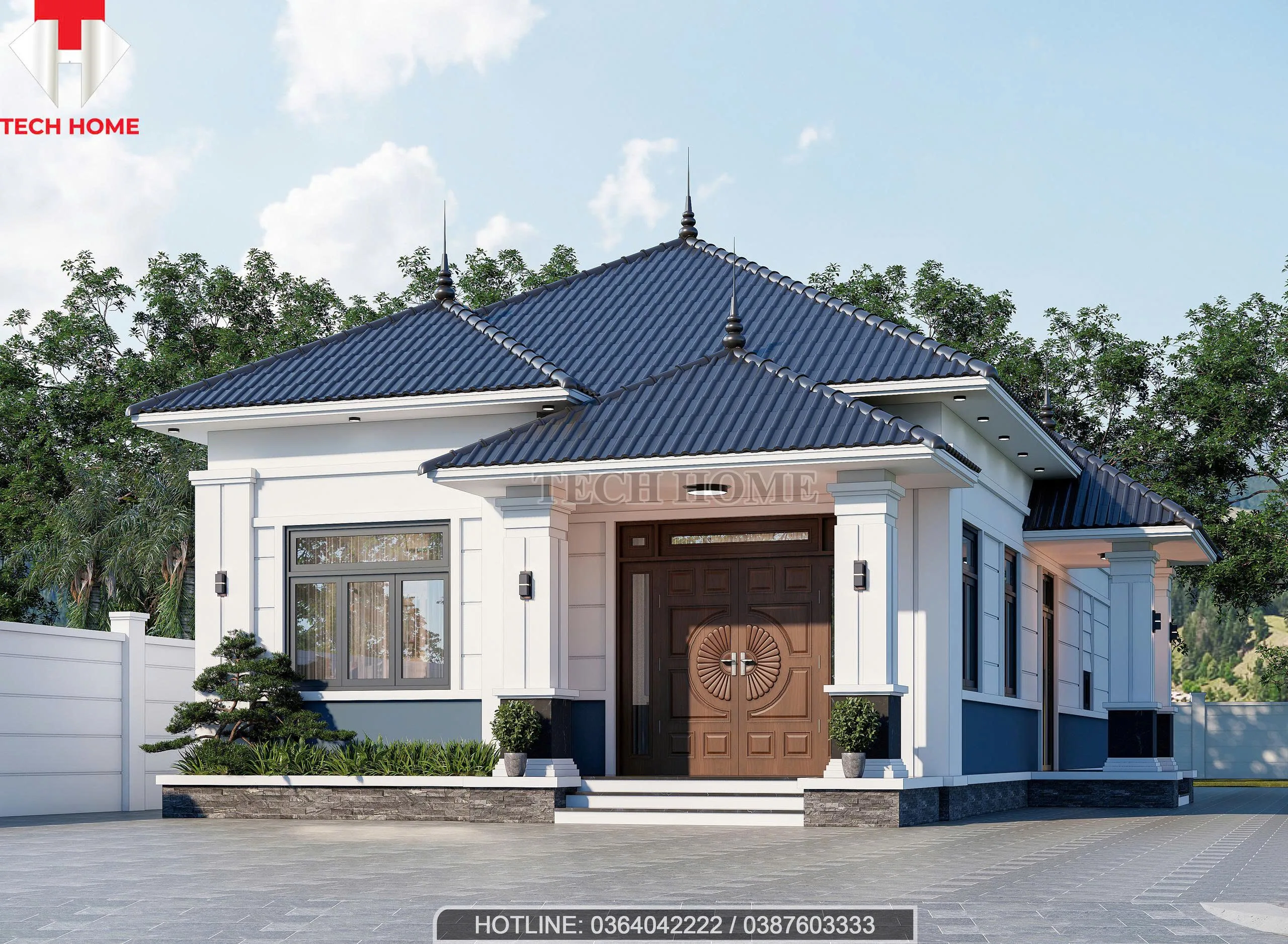 nhà vườn mái Nhật 1 tầng 3 phòng ngủ