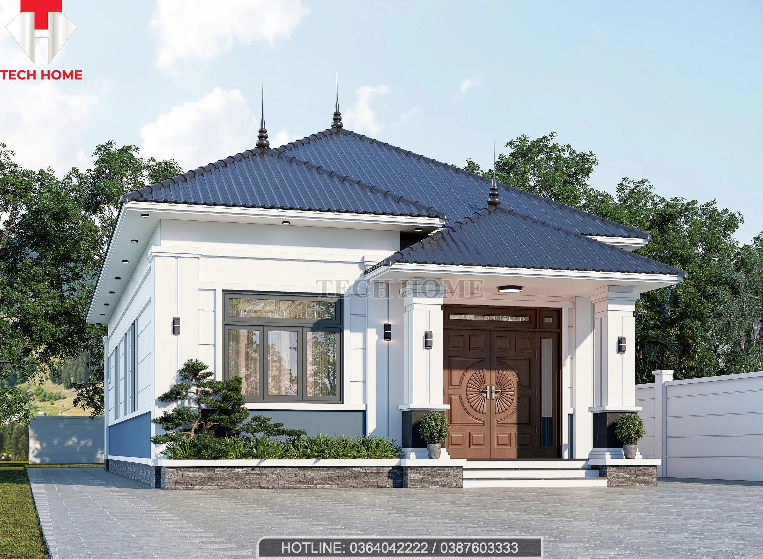 nhà vườn mái Nhật 1 tầng 3 phòng ngủ