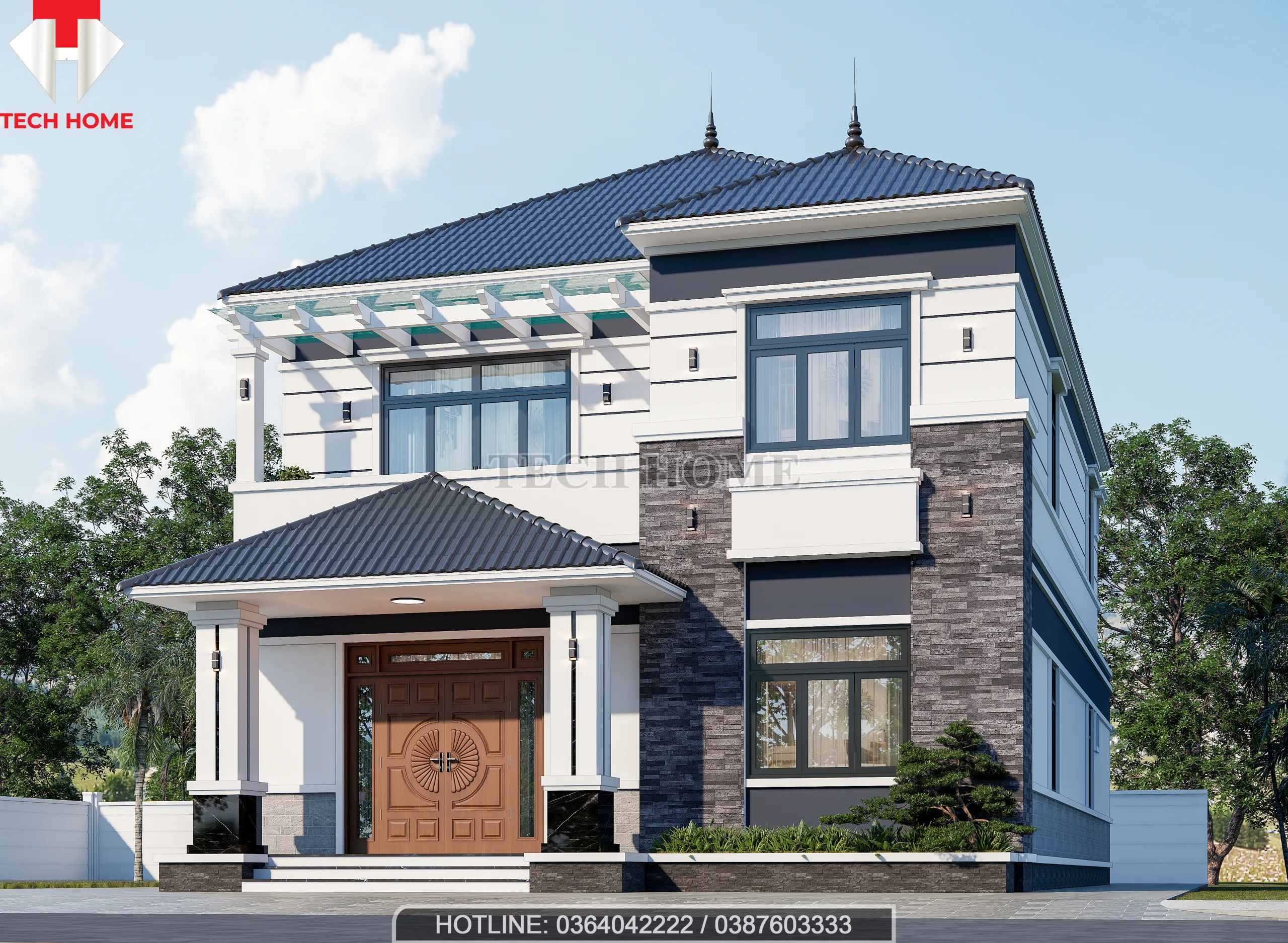 thiết kế nhà 2 tầng mái Nhật