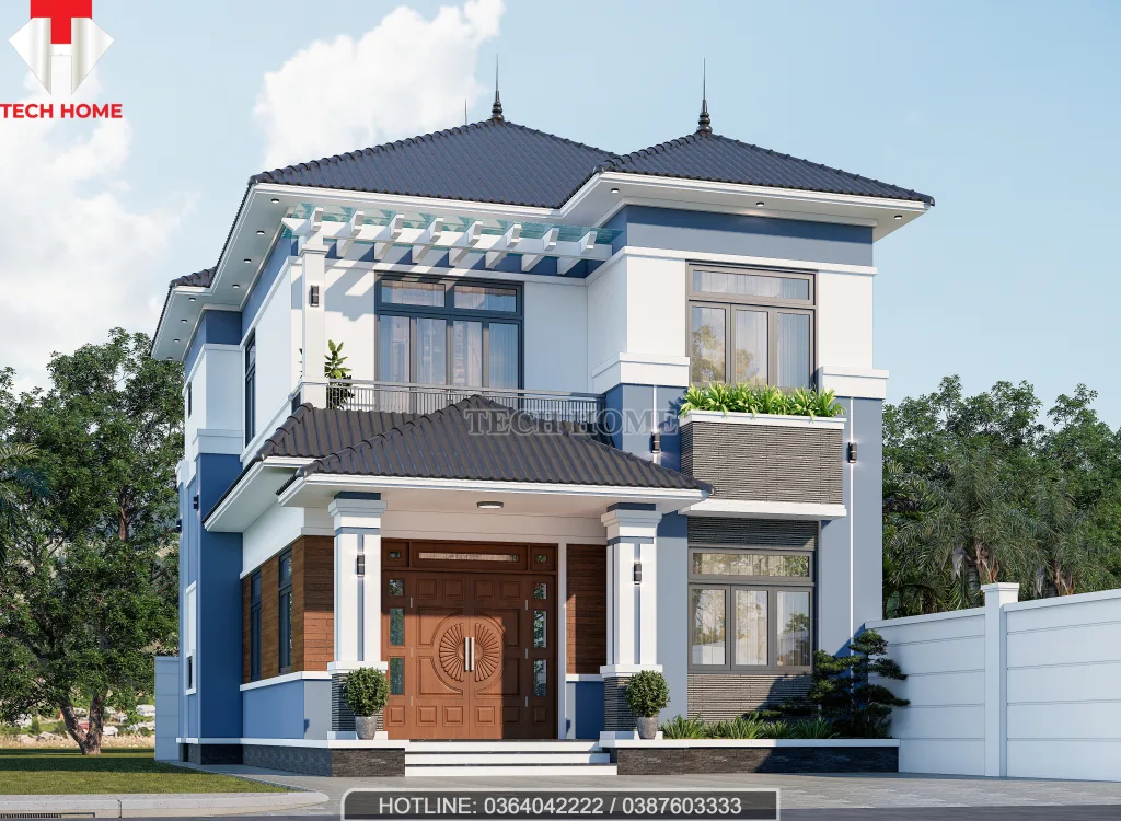 thiết kế nhà mái Nhật 2 tầng