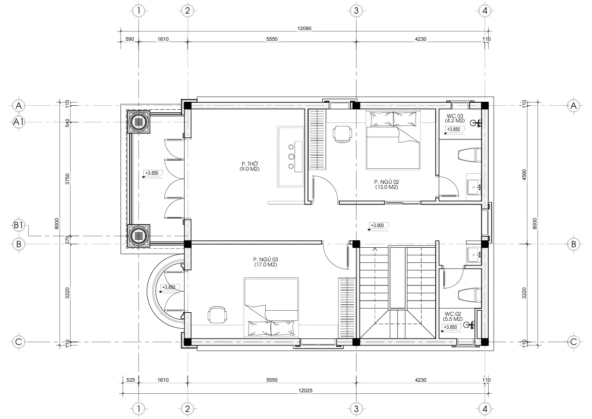 mặt bằng thiết kế nhà mái Nhật 2 tầng