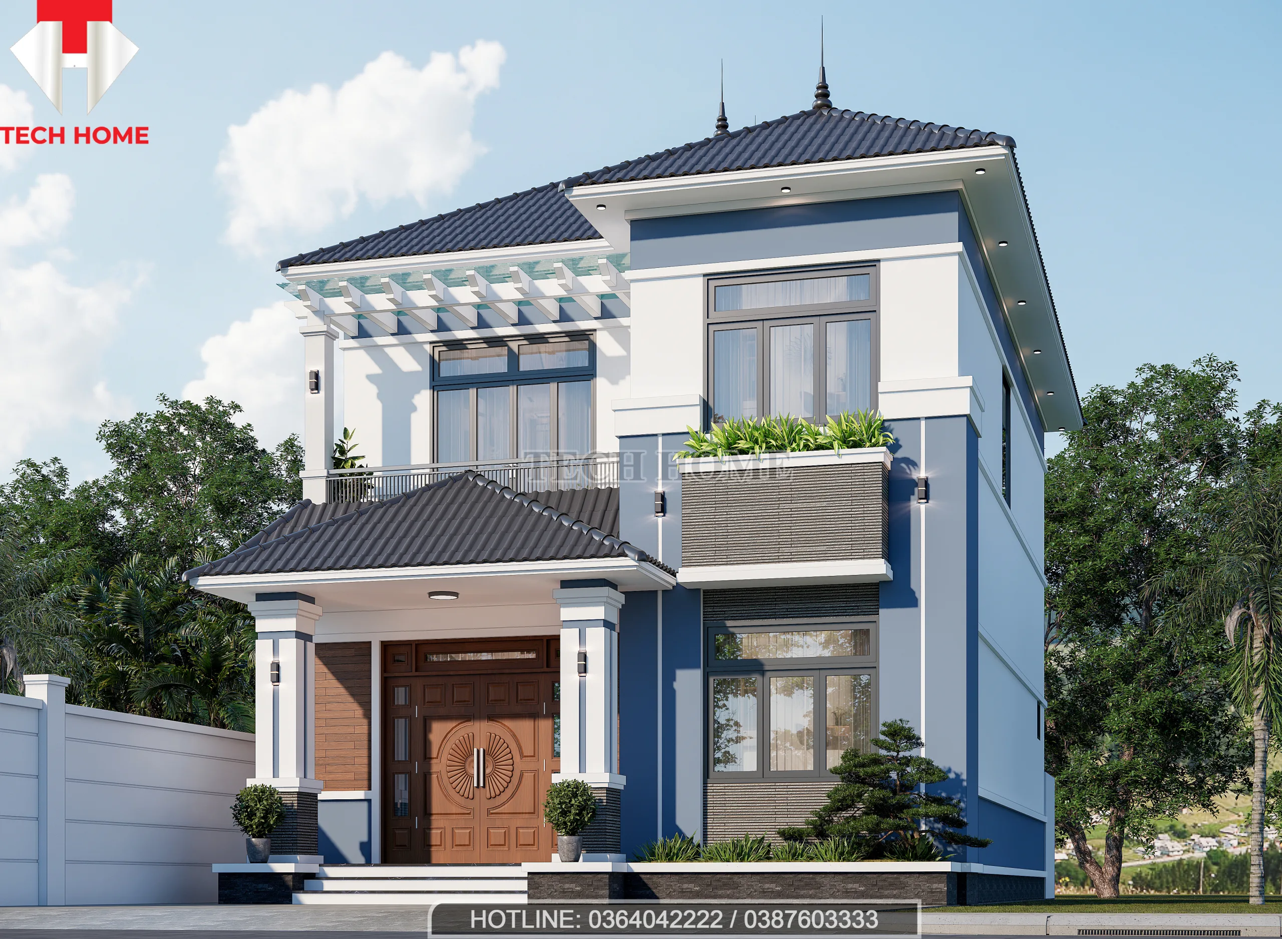 thiết kế nhà mái Nhật 2 tầng