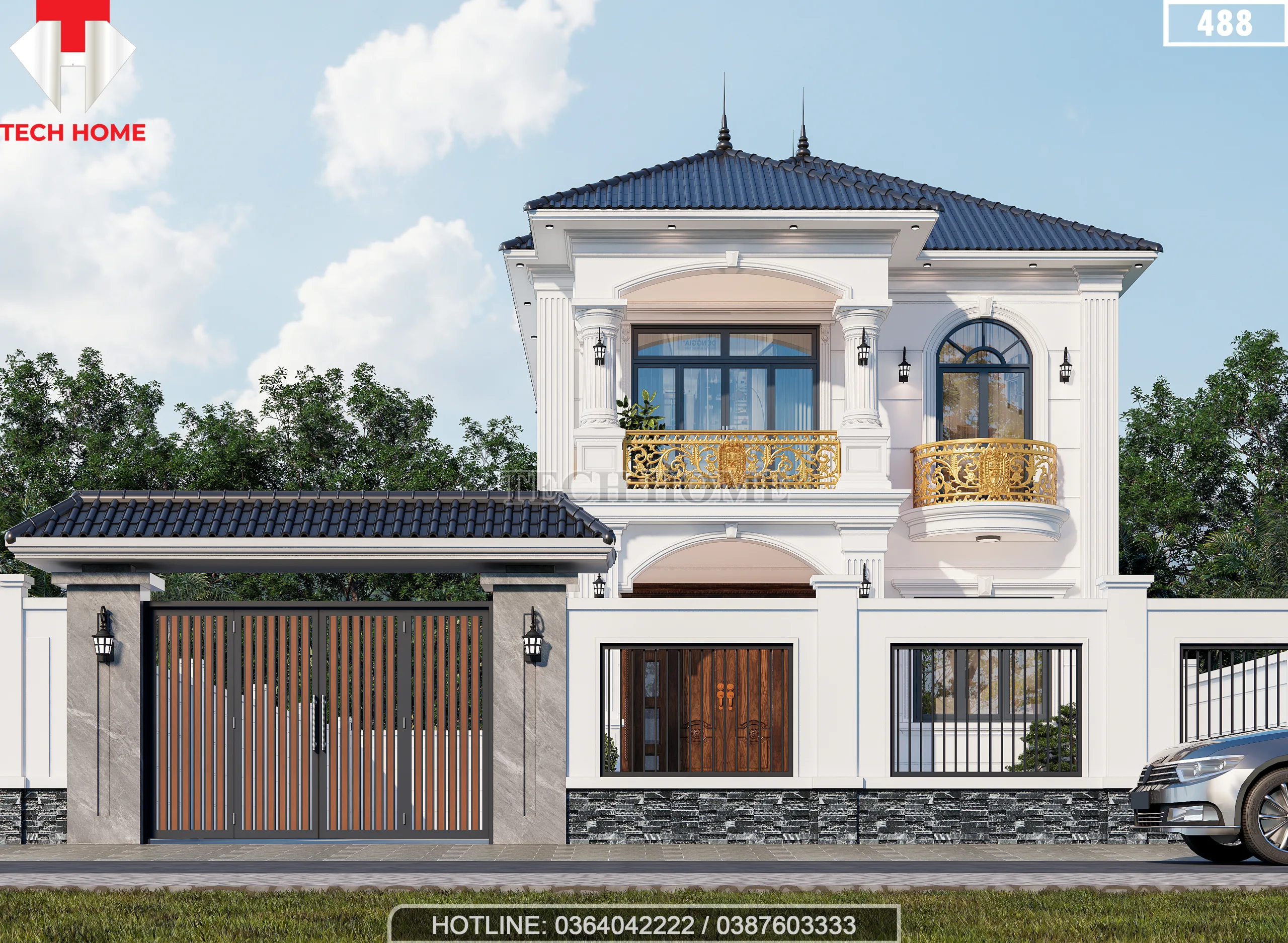 thiết kế nhà mái Nhật 2 tầng