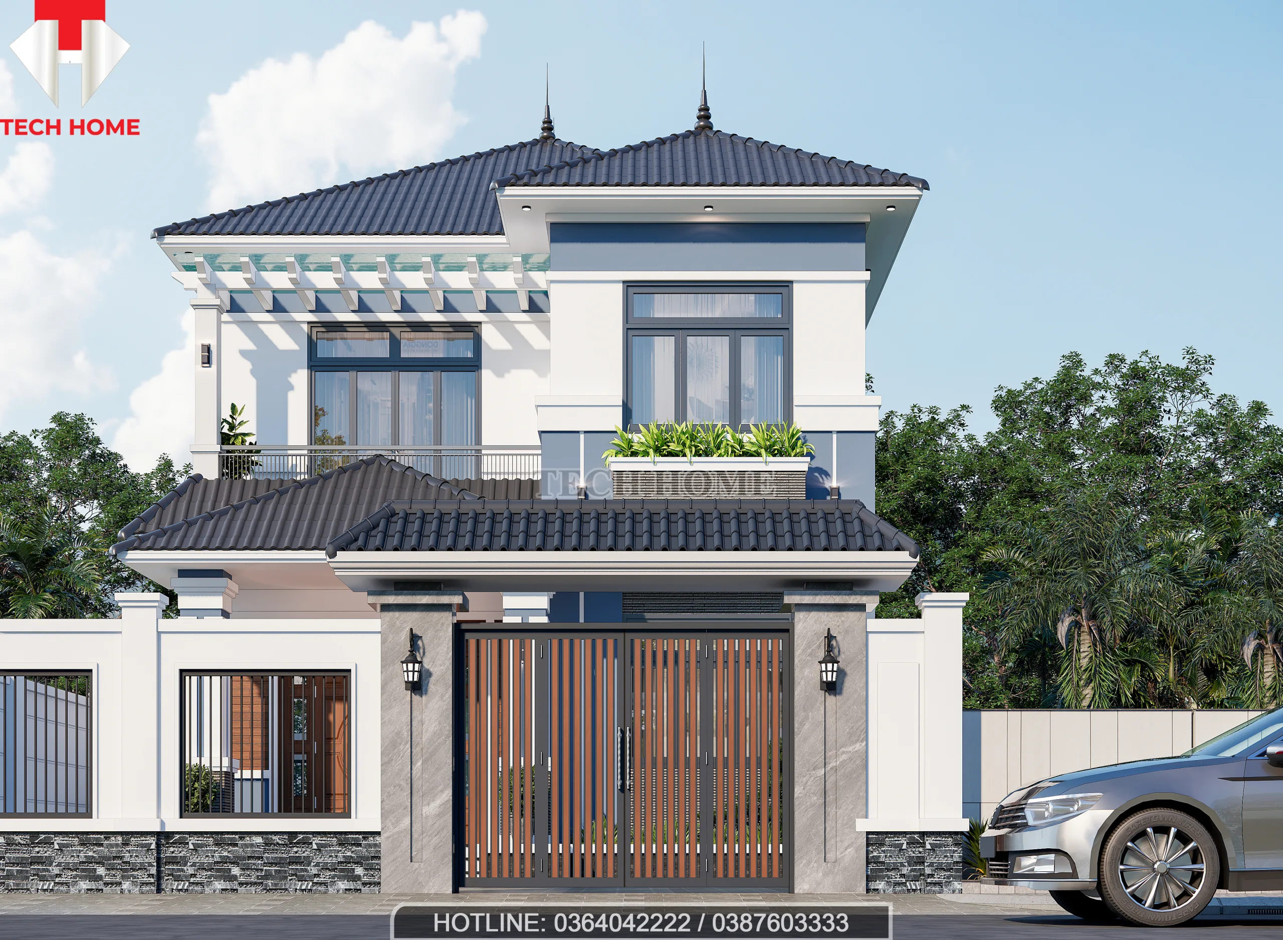 thiết kế nhà mái Nhật 2 tầng