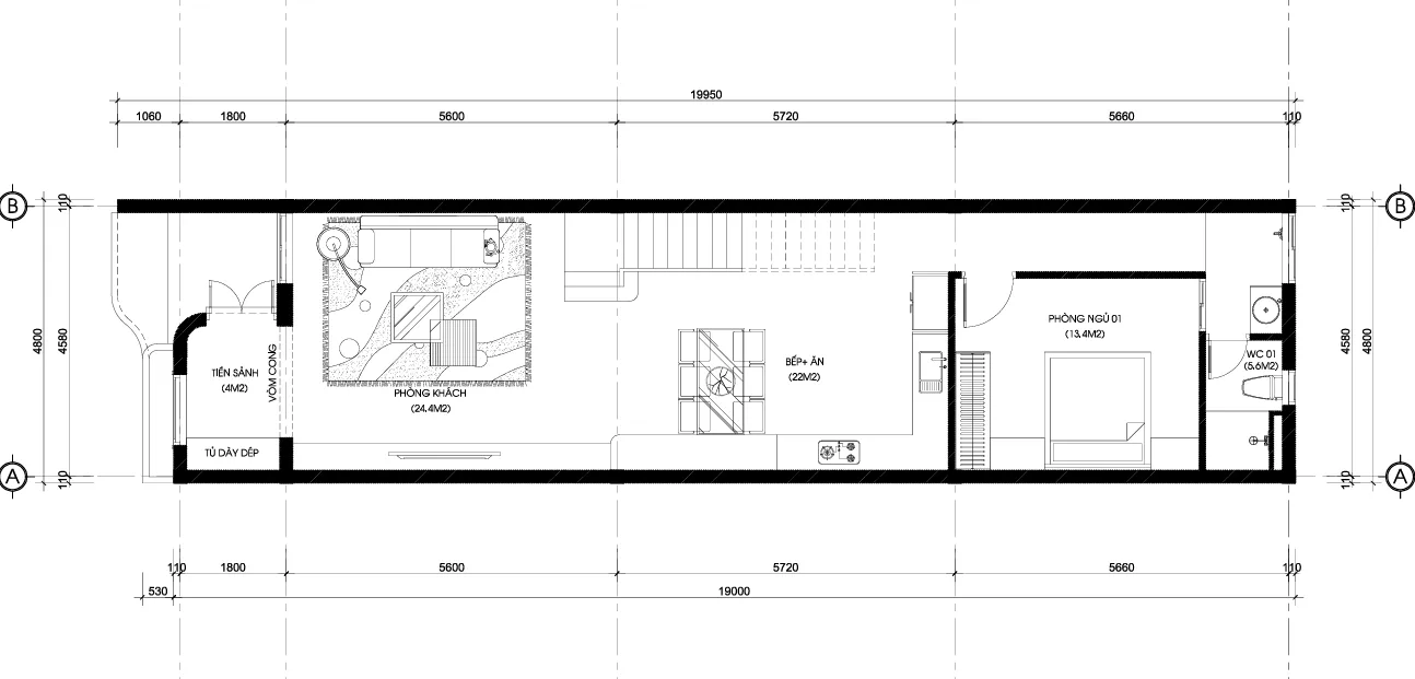 mặt bằng thiết kế nhà ống 3 tầng