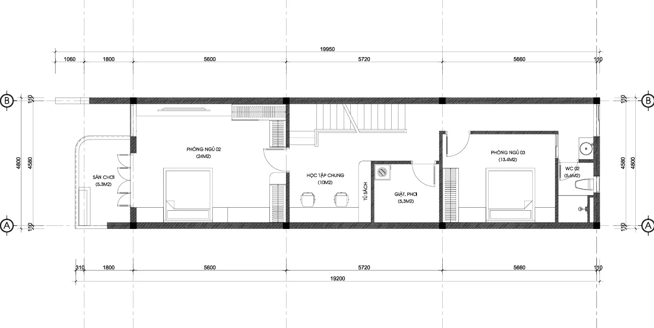 mặt bằng thiết kế nhà ống 3 tầng