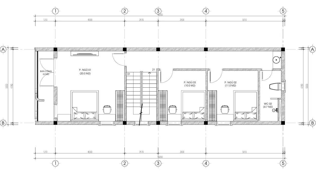mặt bằng thiết kế nhà ống 3 tầng hiện đại