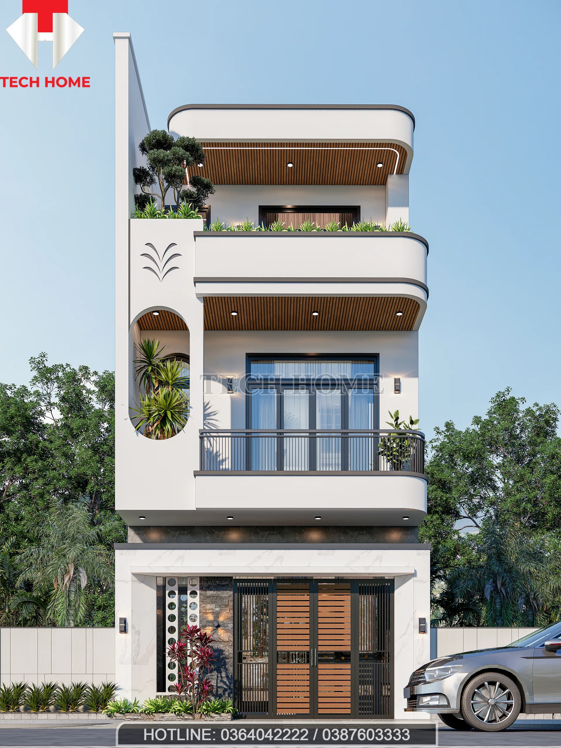 thiết kế nhà phố 2 tầng 1 tum