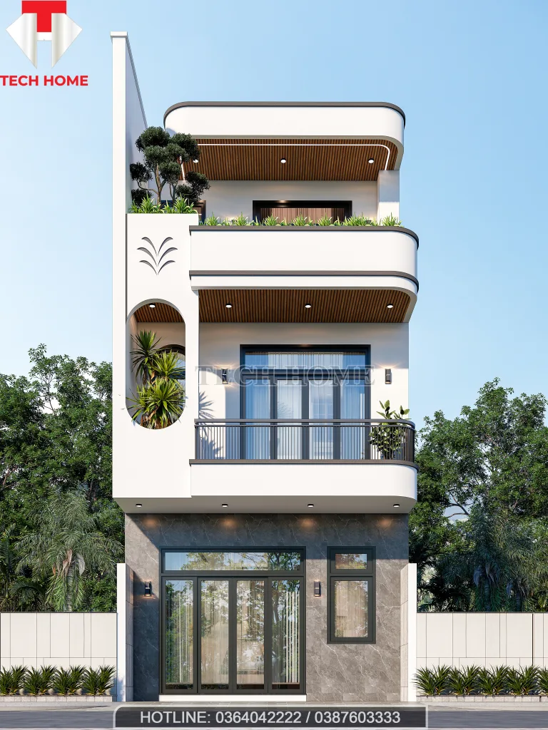 thiết kế nhà phố 2 tầng 1 tum