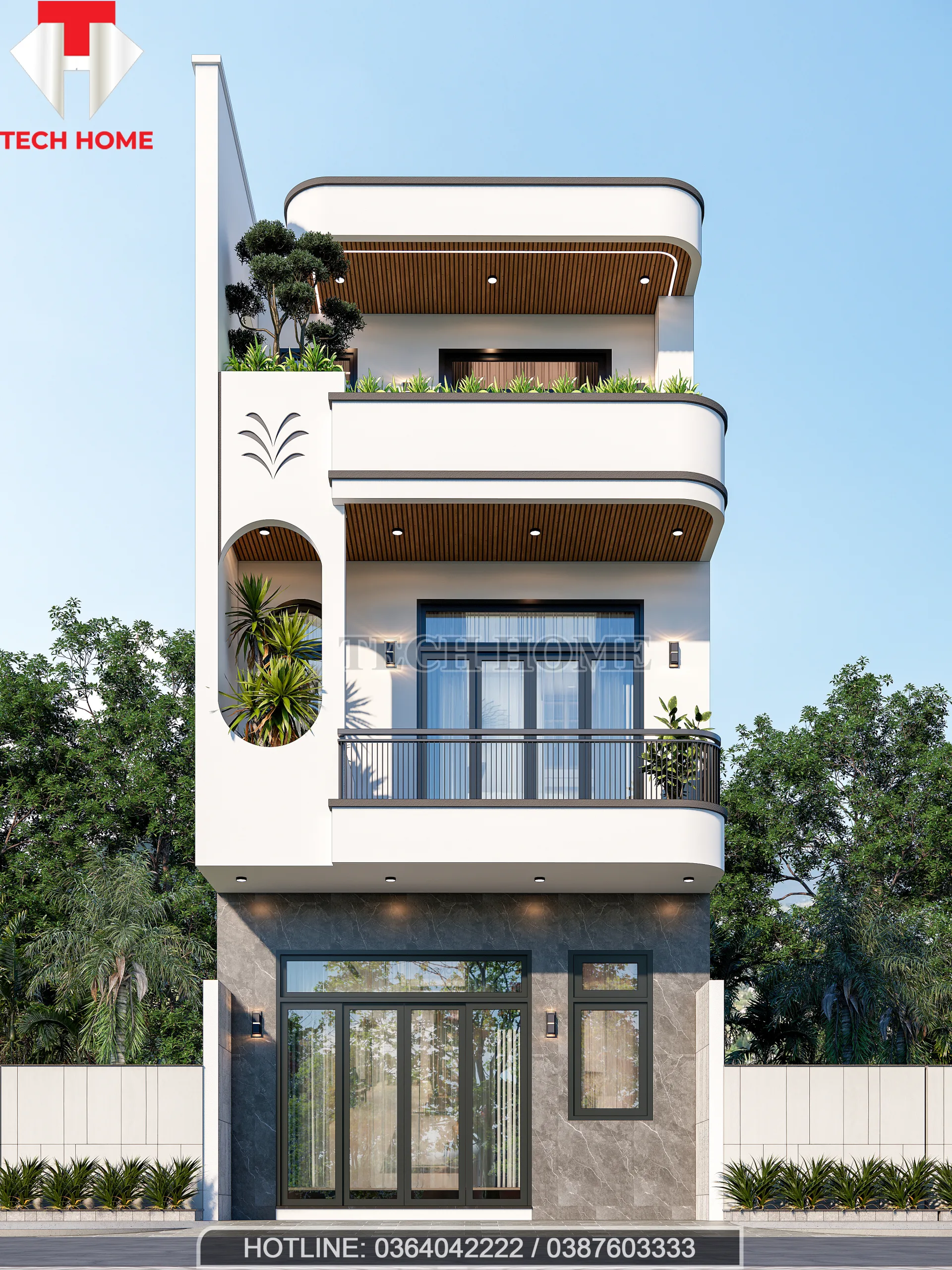 thiết kế nhà phố 2 tầng 1 tum