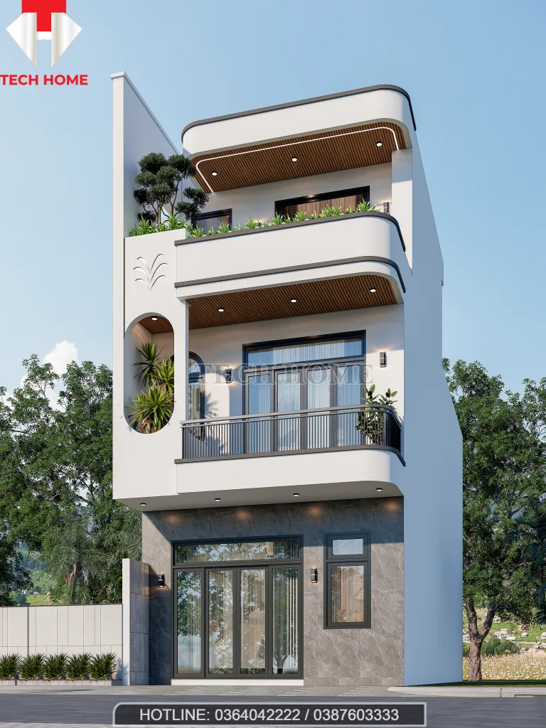 thiết kế nhà phố 2 tầng 1 tum