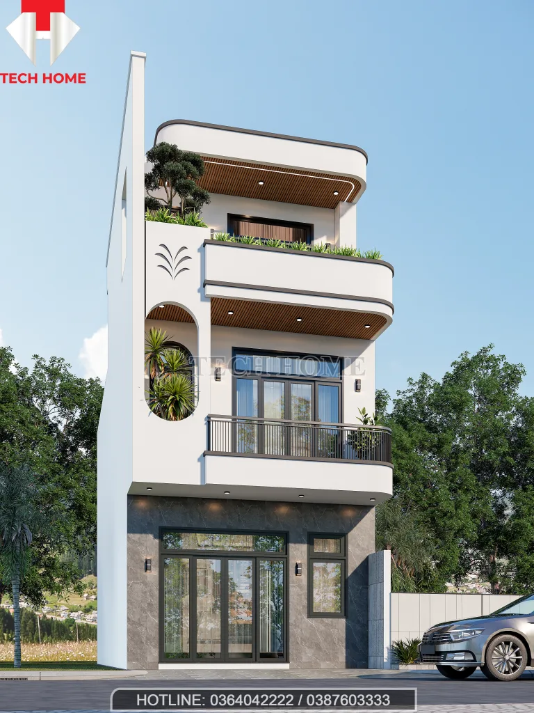 thiết kế nhà phố 2 tầng 1 tum