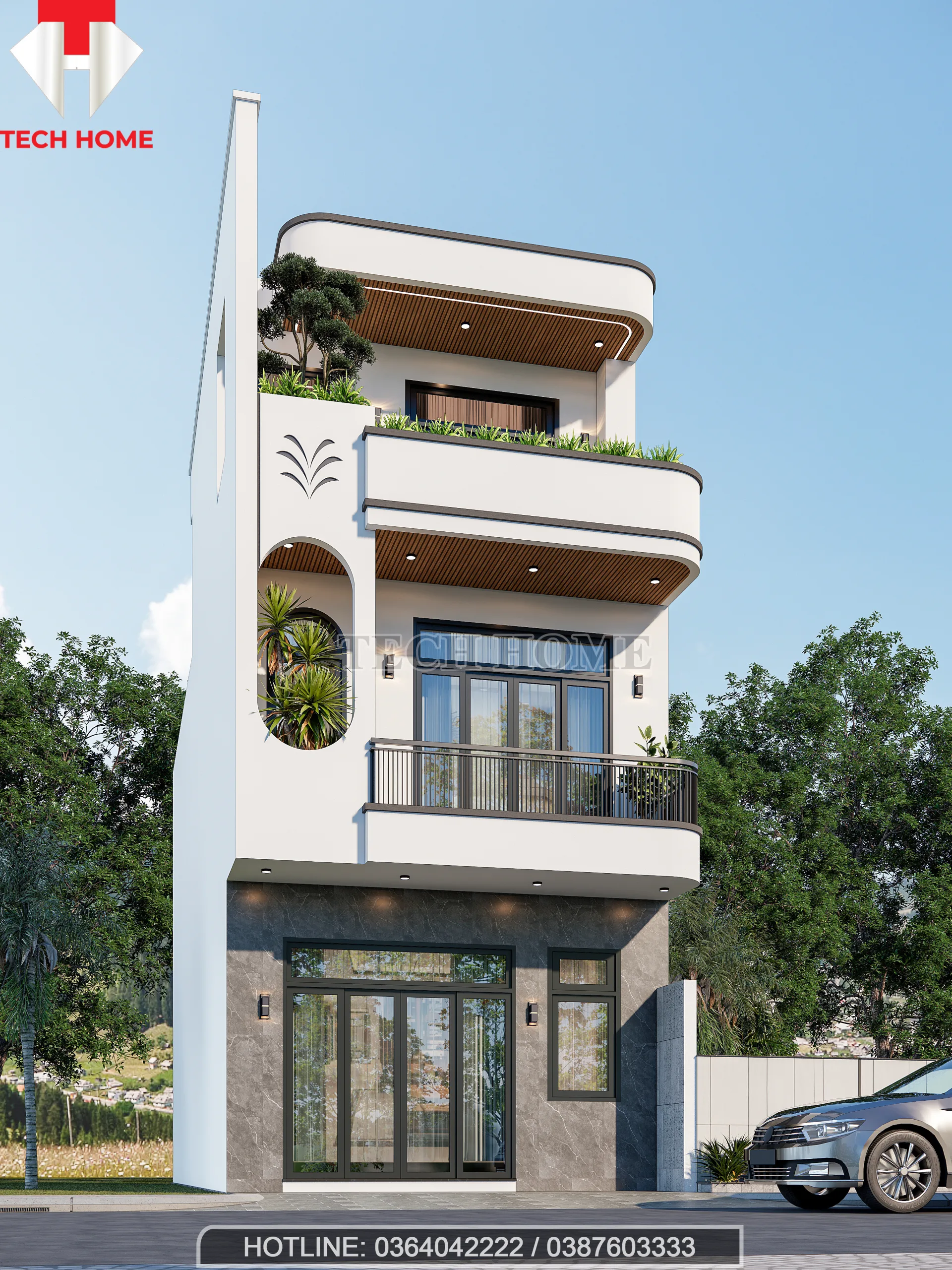 thiết kế nhà phố 2 tầng 1 tum