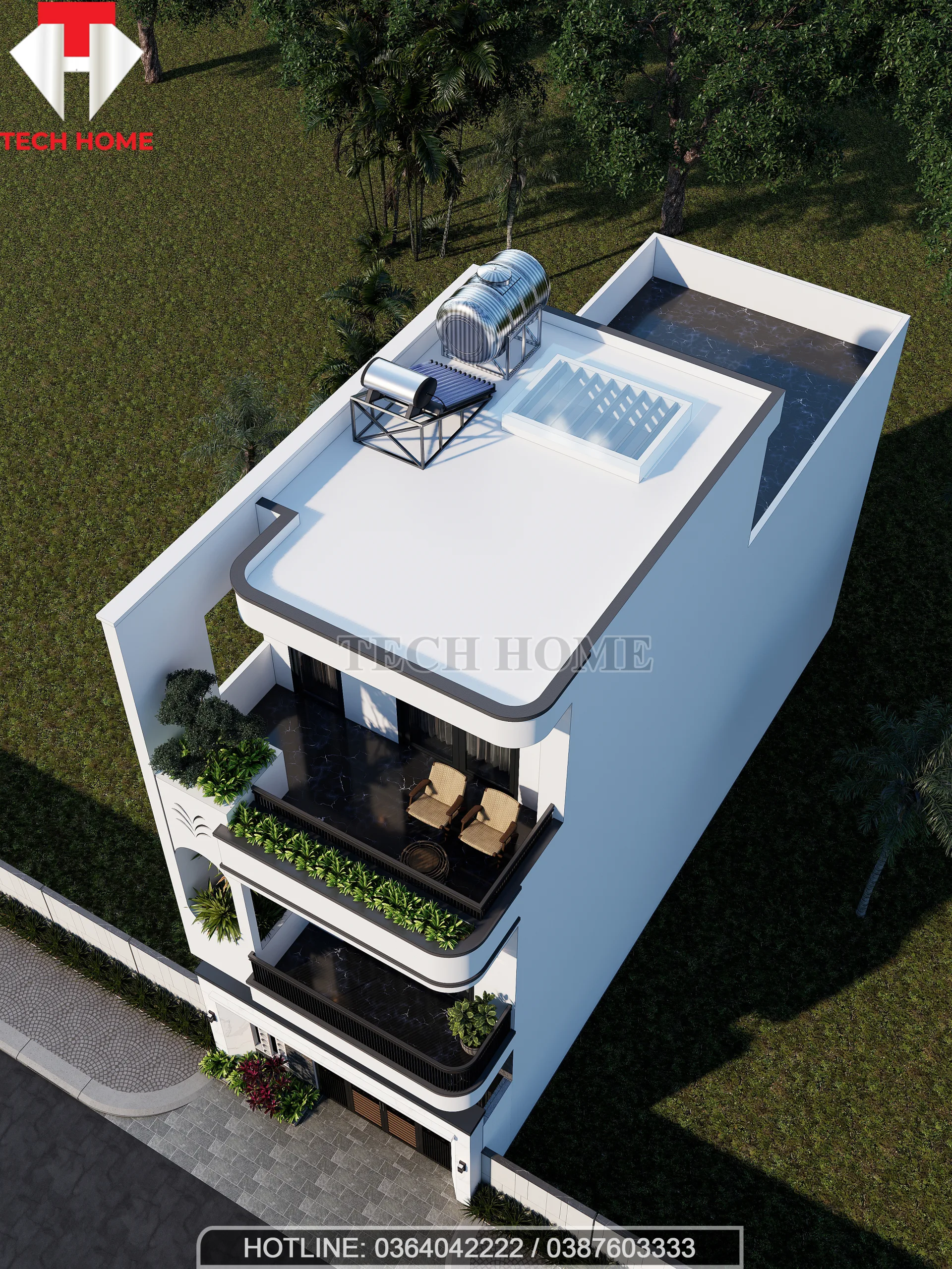 thiết kế nhà phố 2 tầng 1 tum