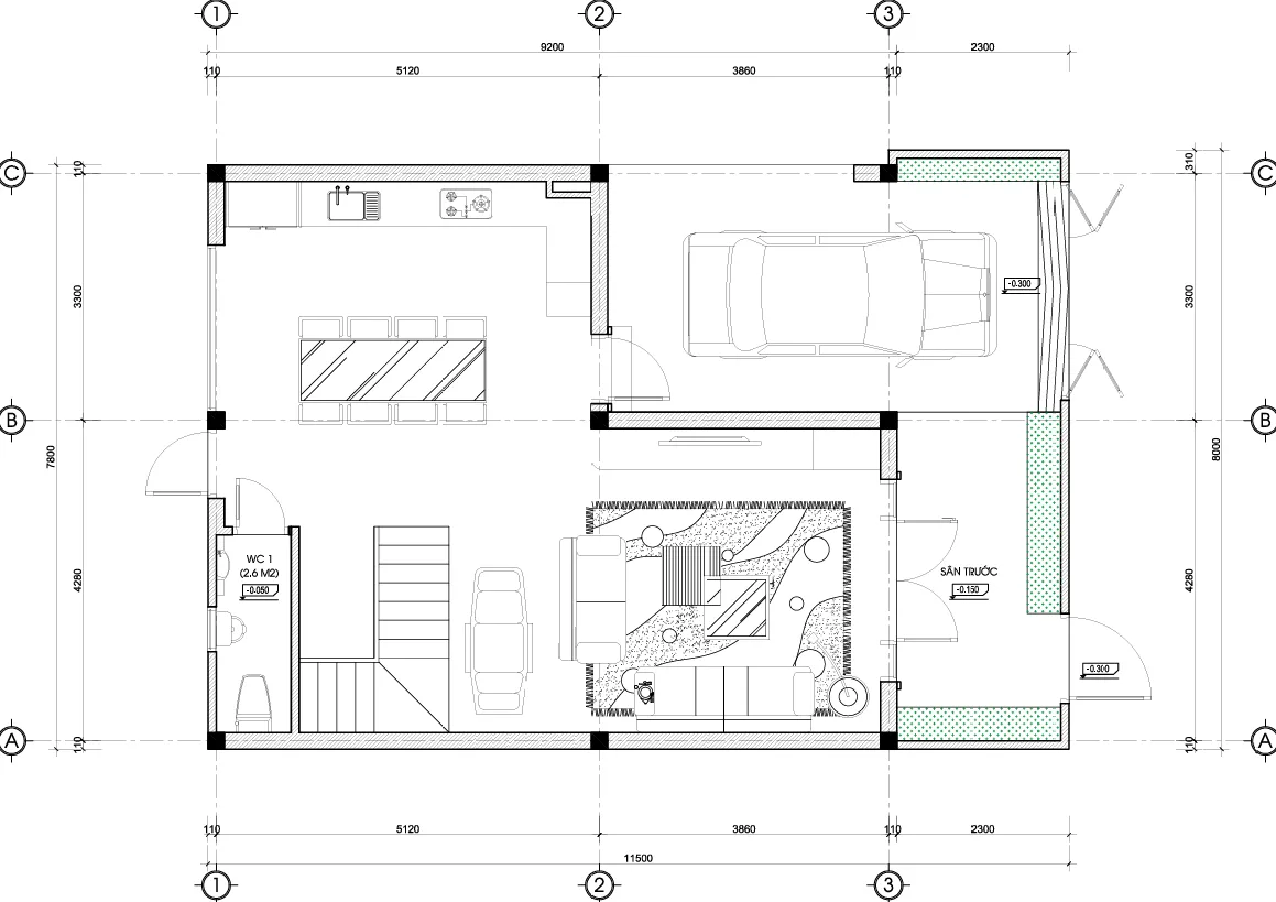 mặt bằng thiết kế nhà phố 3 tầng hiện đại