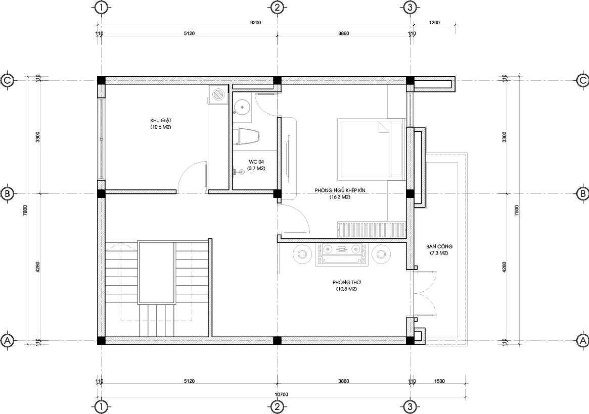 mặt bằng thiết kế nhà phố 3 tầng hiện đại