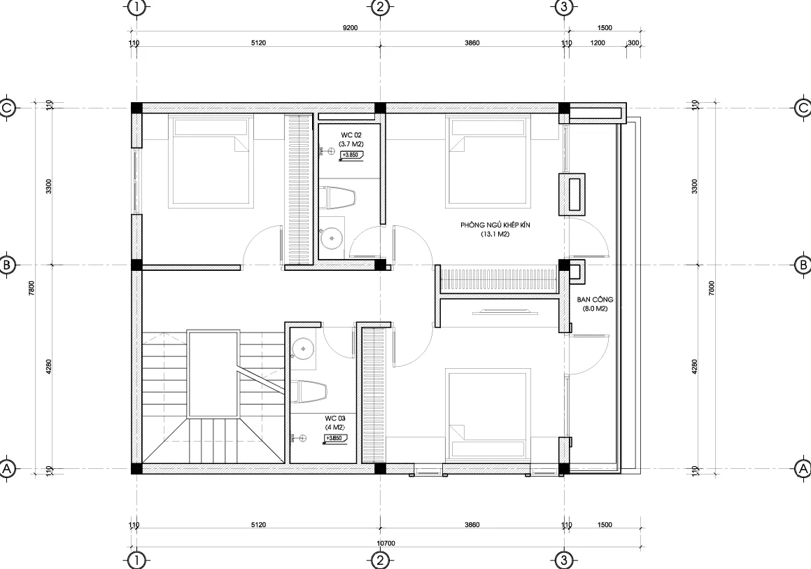 mặt bằng thiết kế nhà phố 3 tầng hiện đại