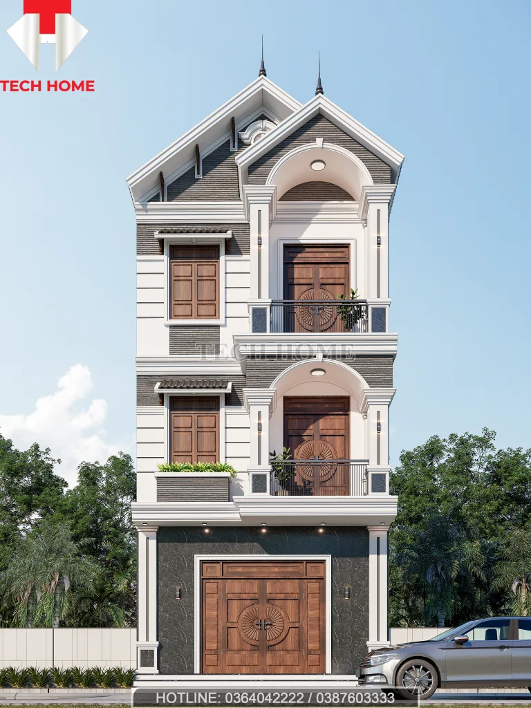 thiết kế nhà phố 3 tầng mái thái