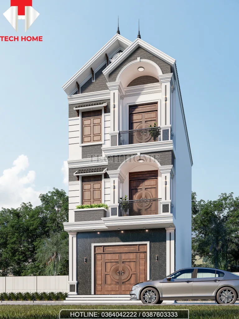 thiết kế nhà phố 3 tầng mái thái