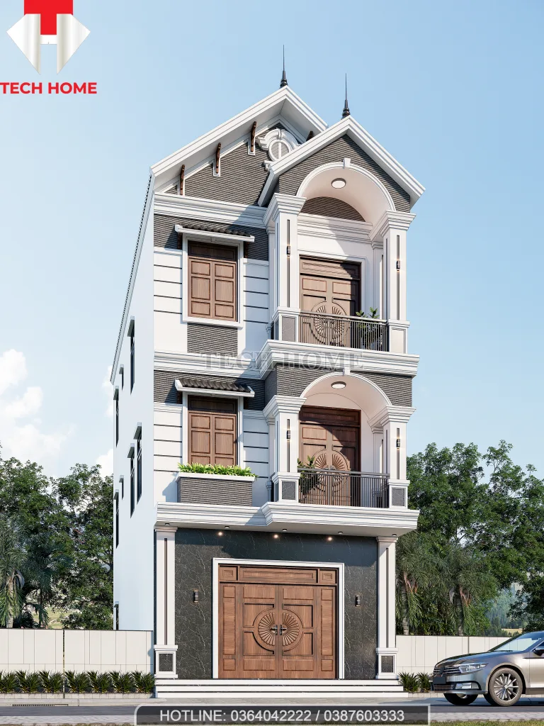 thiết kế nhà phố 3 tầng mái thái
