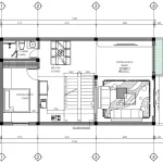 Bản vẽ bố trí công năng tầng 1 mẫu nhà 2 tầng 1 tum hiện đại 4 phòng ngủ diện tích 74m2 sàn.