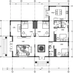 Bản vẽ bố trí công năng mẫu nhà vườn mái Nhật 1 tầng 4 phòng ngủ của gia đình anh Sơn.