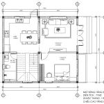 Bản vẽ bố trí công năng tầng 1 mẫu nhà 2 tầng 1 tum hiện đại diện tích 7x9m.