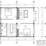 Bản vẽ bố trí công năng tầng 2 mẫu nhà 2 tầng 1 tum hiện đại diện tích 7,9x9m.