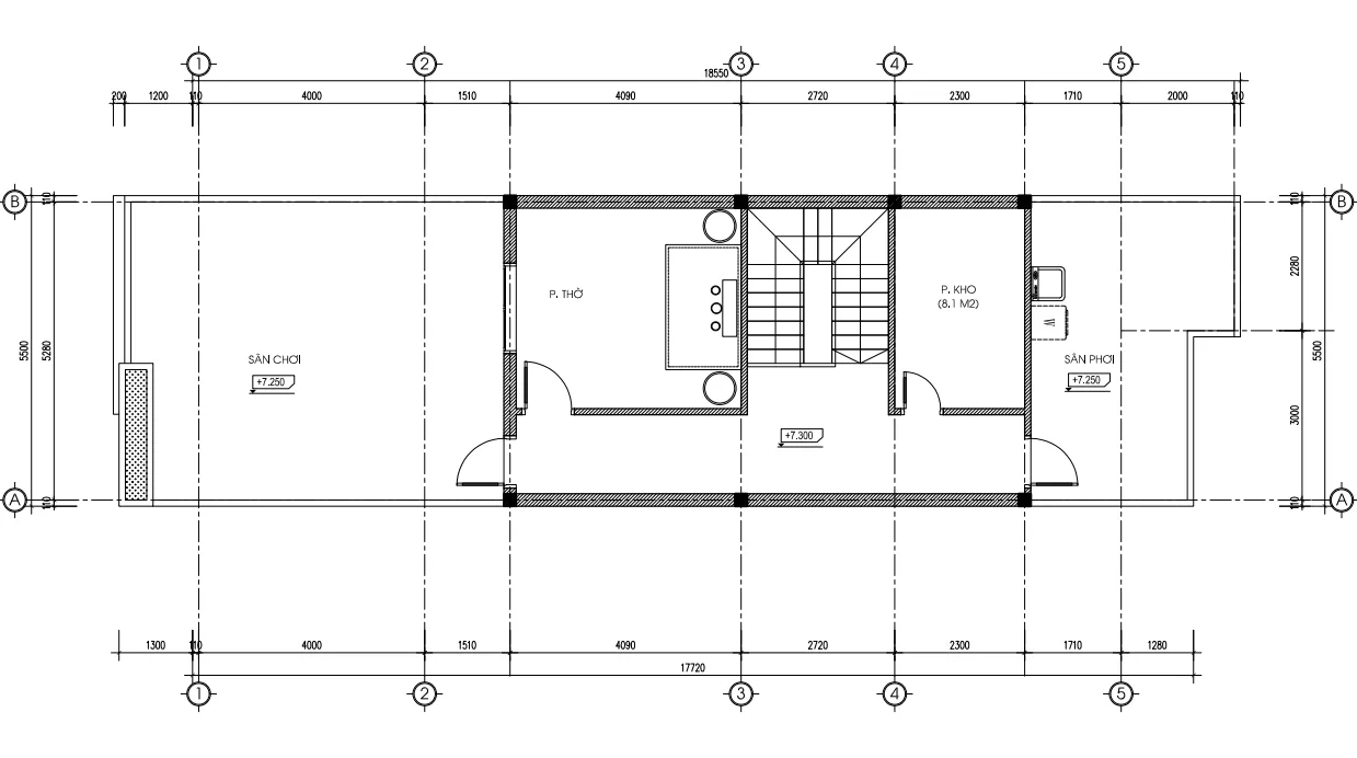 mặt bằng tầng 3 mẫu nhà ống 3 tầng đẹp