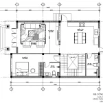 Bản vẽ bố trí công năng tầng 1 biệt thự mái Mansard tân cổ điển diện tích 110m2 có phòng khách 26m2