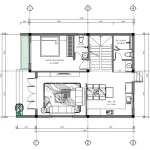 Bản vẽ bố trí công năng tầng 1 mẫu nhà 2 tầng đẹp diện tích 85m2 với 1 phòng ngủ khép kín.
