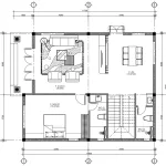 Bản vẽ bố trí công năng tầng 1 mẫu nhà 2 tầng mái Nhật diện tích 105m2 khoa học.