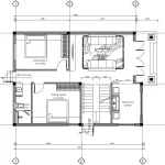 Bản vẽ bố trí công năng tầng 1 mẫu nhà 2 tầng mái Nhật diện tích 94m2 gồm phòng khách và 2 phòng ngủ.