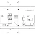 Bản vẽ bố trí công năng tầng 1 mẫu nhà ống 3 tầng đẹp diện tích 60m2 gồm phòng khách và bếp ăn liên thông.