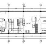 Bản vẽ bố trí mặt bằng công năng tầng 1 mẫu nhà phố 5x18m gồm phòng khách và bếp ăn liên thông.