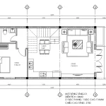 Bản vẽ mặt bằng tầng 1 mẫu nhà phố 2 tầng 1 tum hiện đại diện tích 84m2.