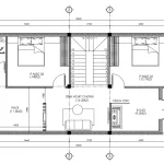 Thiết kế mặt bằng tầng 2 mẫu nhà 2 tầng đẹp với 2 phòng ngủ và phòng thờ trang nghiêm.