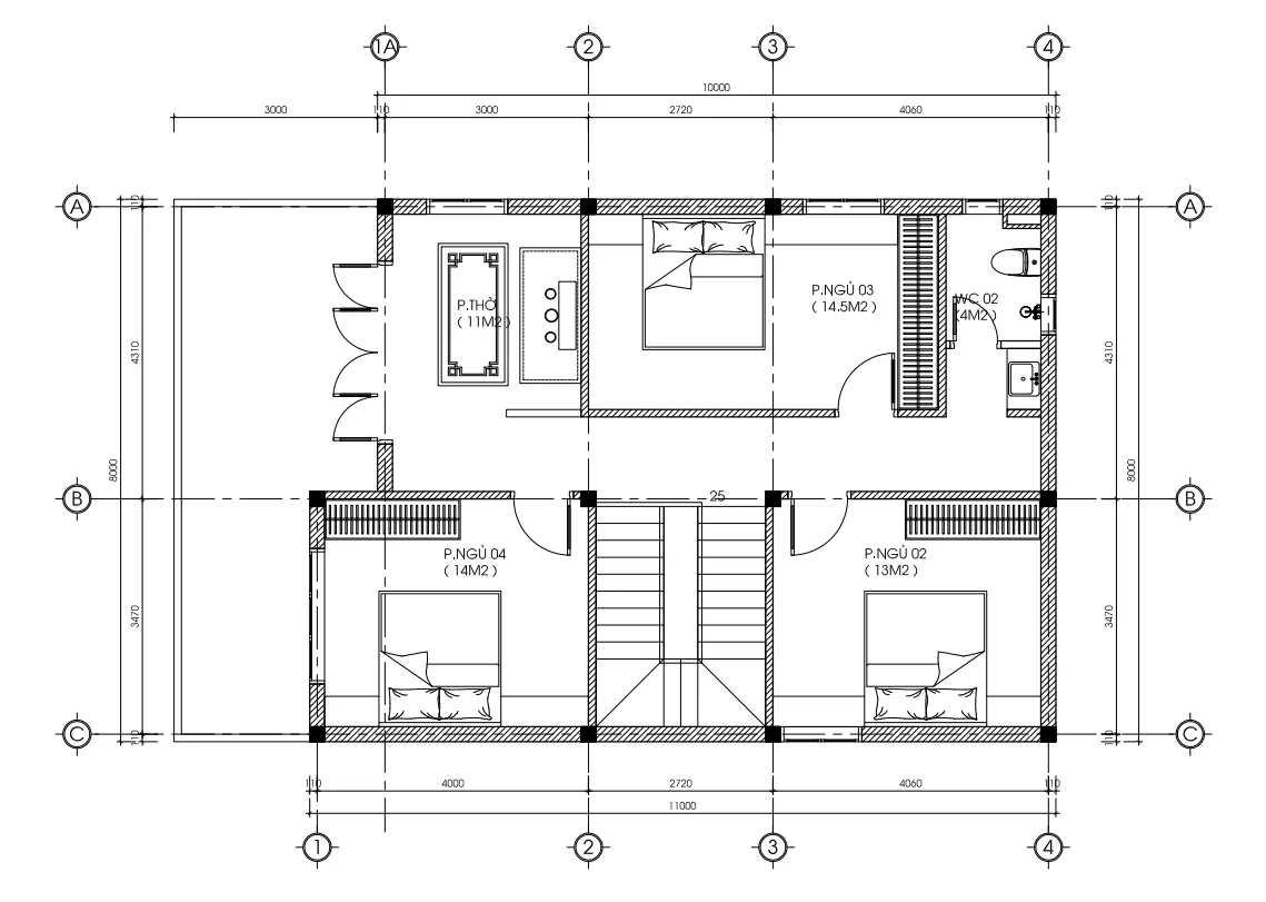 mặt bằng tầng 2 mẫu nhà 2 tầng mái nhật
