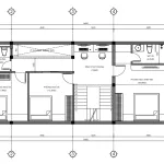 Bản vẽ bố trí công năng tầng 2 mẫu nhà phố 2 tầng 1 tum hiện đại diện tích 104m2 gồm 3 phòng ngủ.